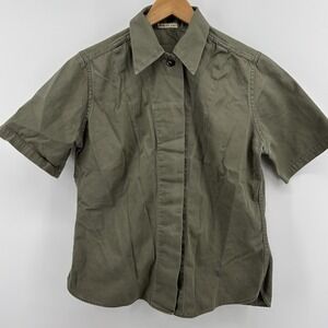 Vintage US Military Utility Shirt Vietnam OD Green‎ Cotton Twill Womens Medium